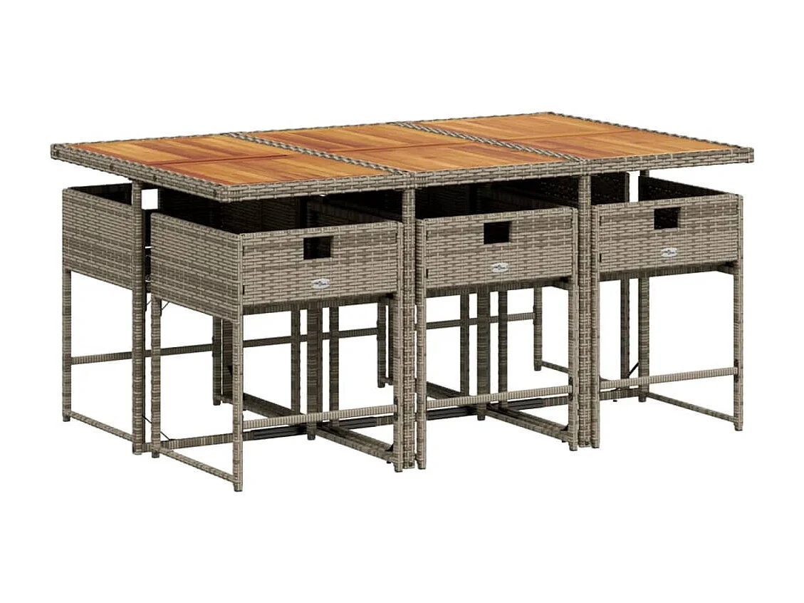 Ensemble à manger de jardin et coussins 7 pièces gris rotin