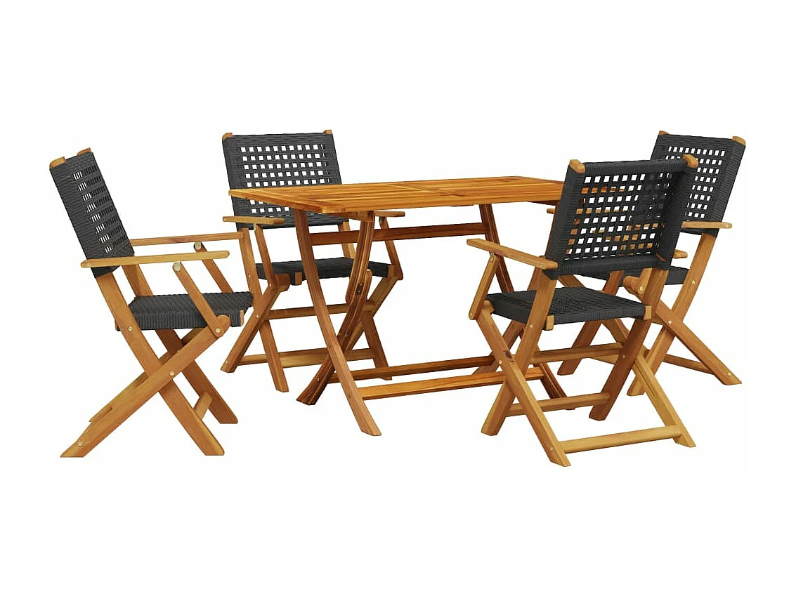 Set de comedor de jardín 5 piezas ratán PE madera maciza negro