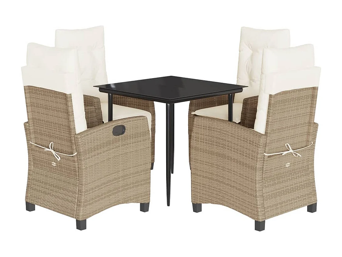 Set comedor de jardín 5 piezas con cojines ratán sintético beige