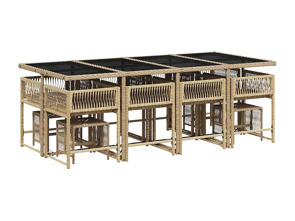 Ensemble à manger de jardin et coussins 13 pièces beige