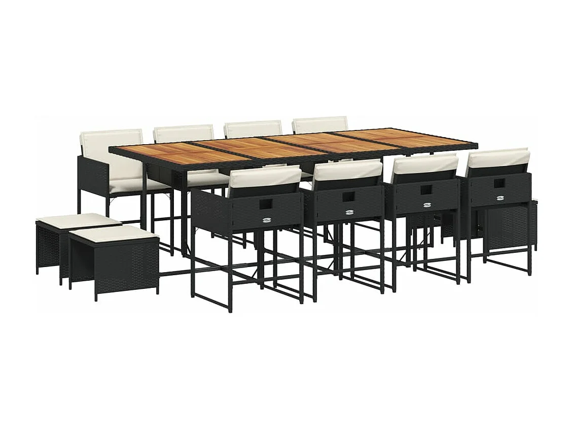 13 peças conjunto de jantar parajardim com almofadões vime PE preto