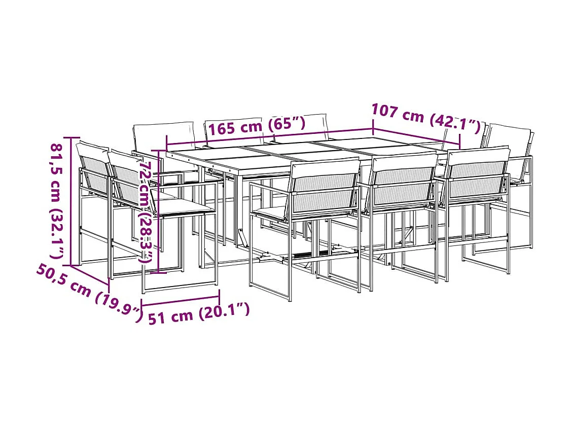 Juego de comedor de jardín 11 piezas con cojines textileno negro