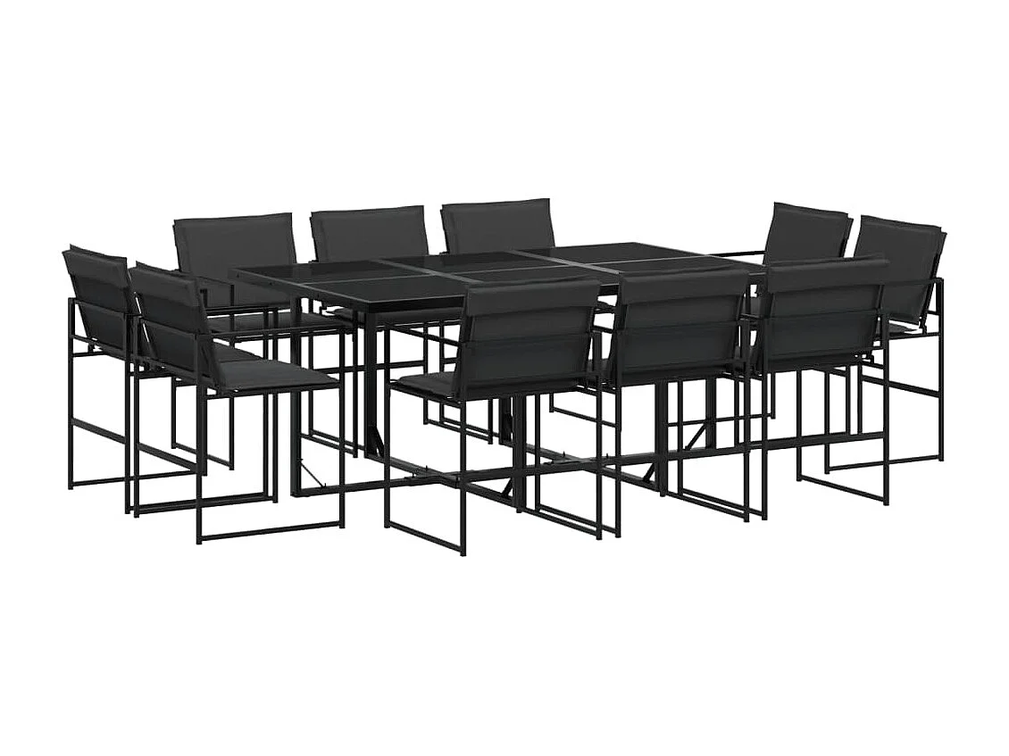 11 peças conj. de jantar para jardim com almofadões textilene preto