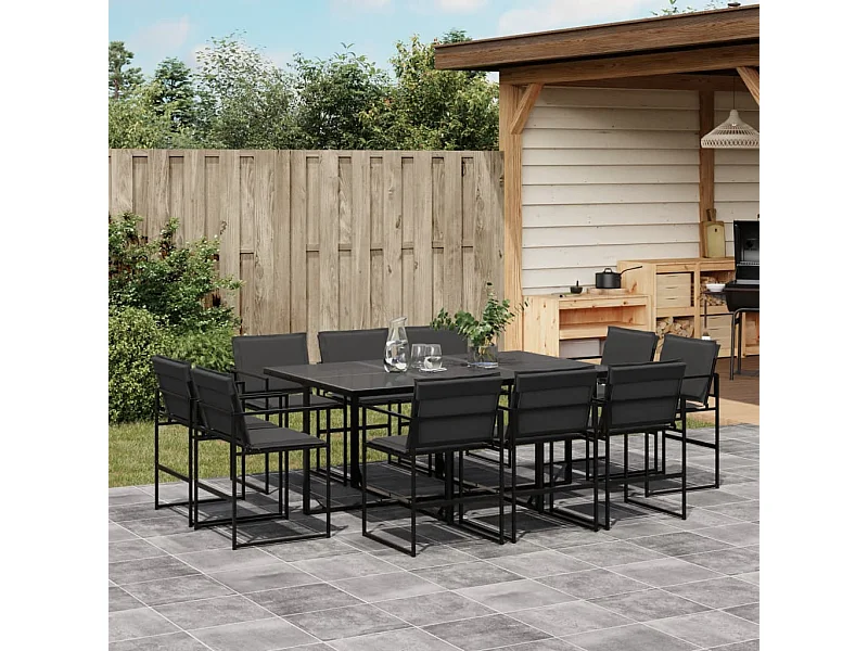 Ensemble à manger de jardin avec coussins 11 pièces noir textilène