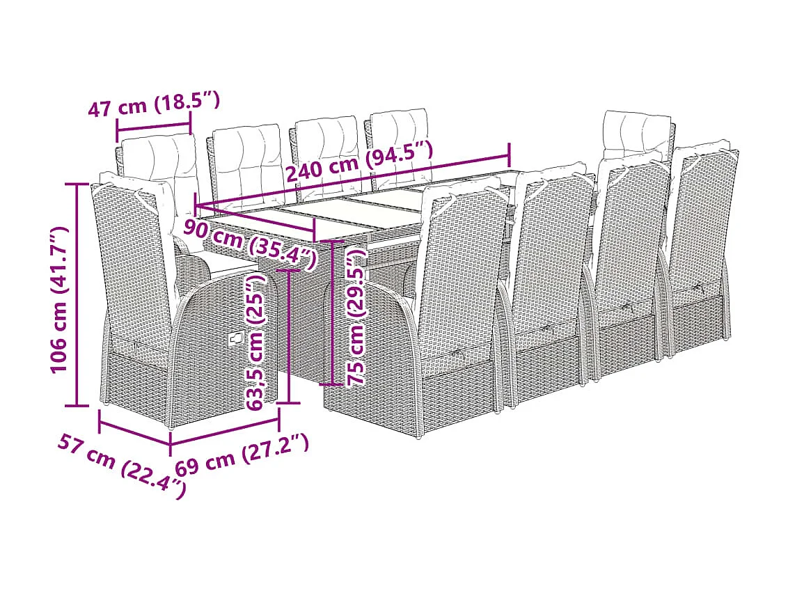 11-delige Tuinset met kussens poly rattan zwart