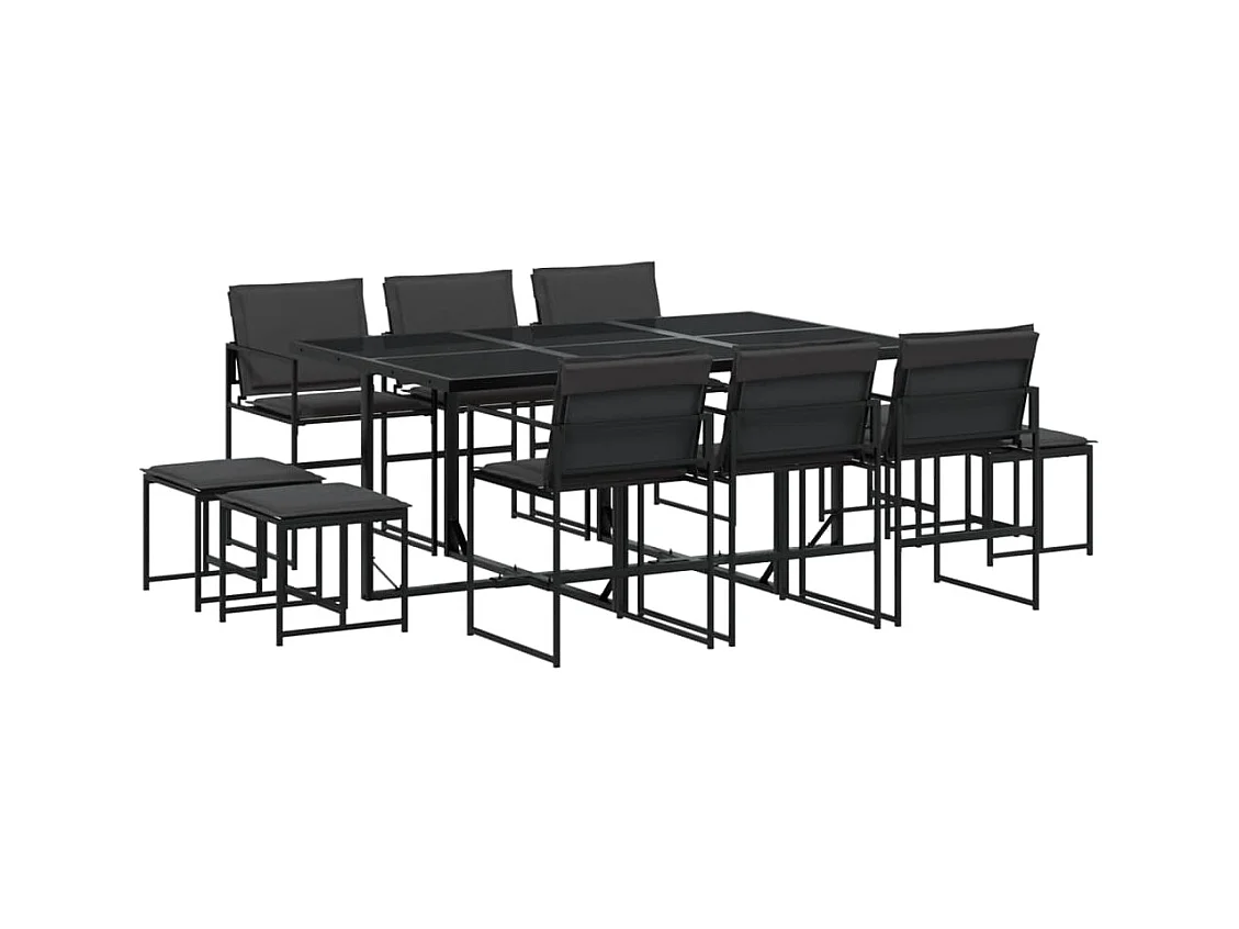 Juego de comedor de jardín 11 piezas con cojines textileno negro