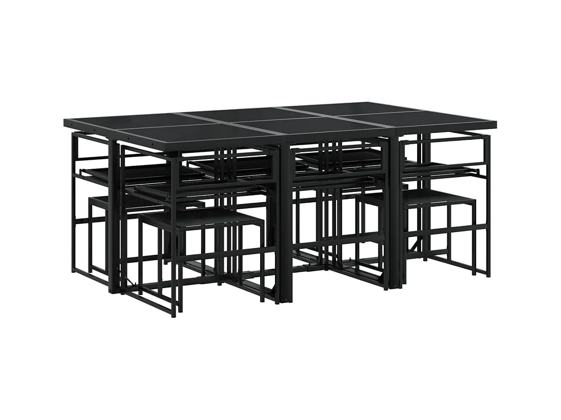 Juego de comedor de jardín 11 piezas con cojines textileno negro