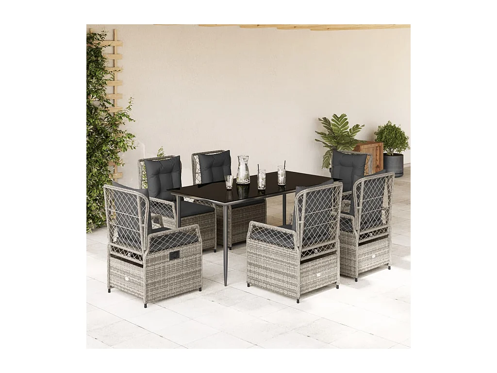 Set comedor jardín 7 piezas y cojines ratán sintético gris