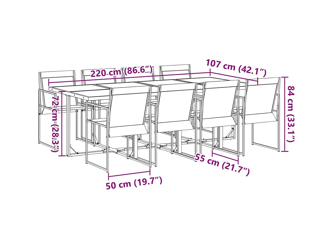 Juego de comedor para jardín 9 piezas textilene negro