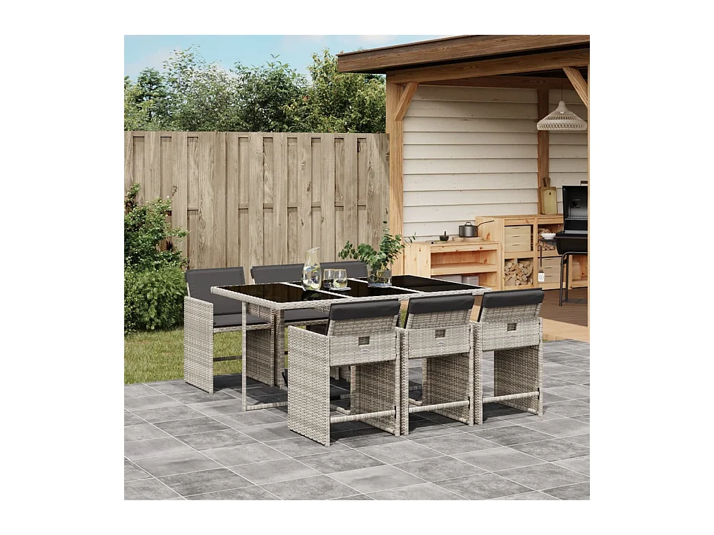 7-delige Tuinset met kussens poly rattan grijs
