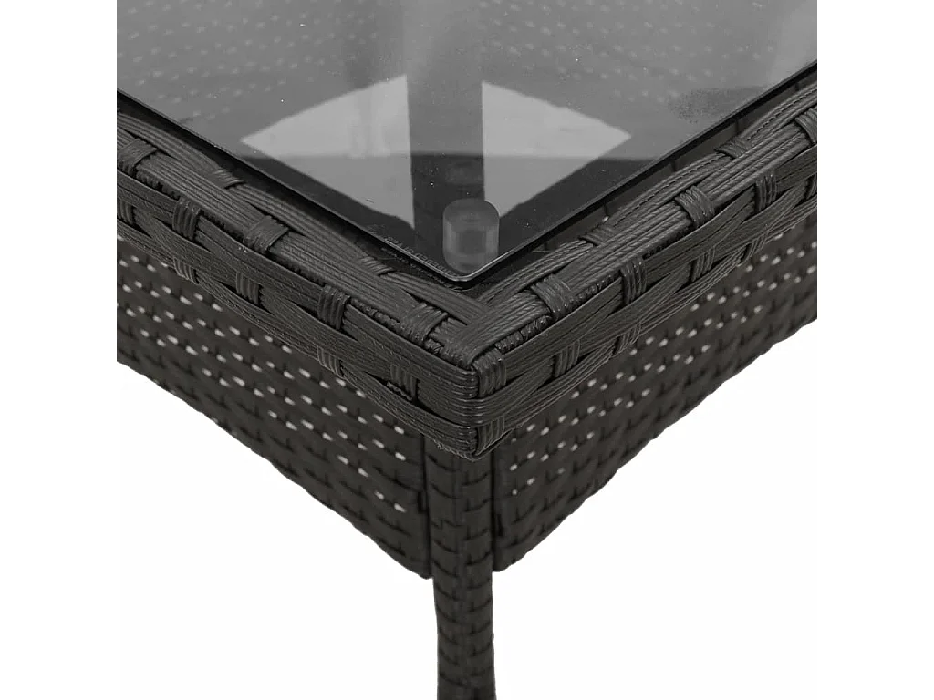 3 peças conjunto jantar jardim com almofadões vime PE/vidro preto