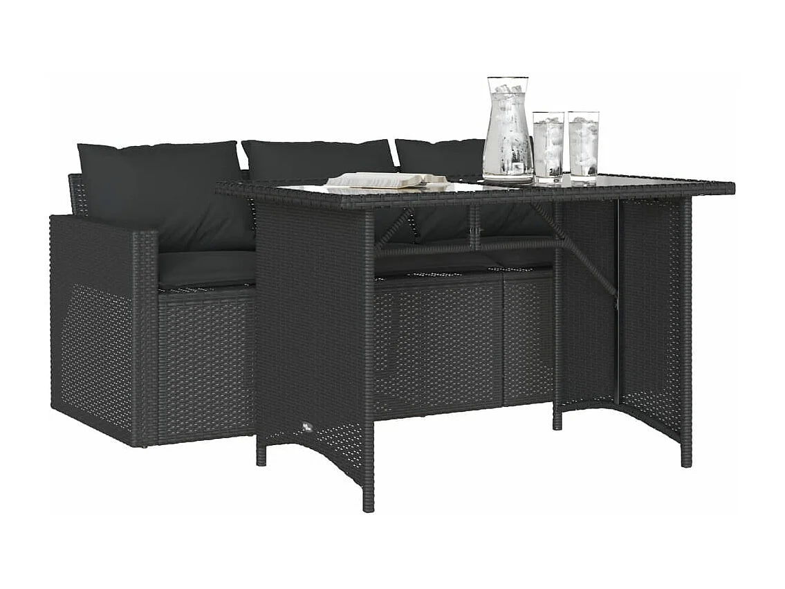 2-delige Tuinset met kussens poly rattan zwart