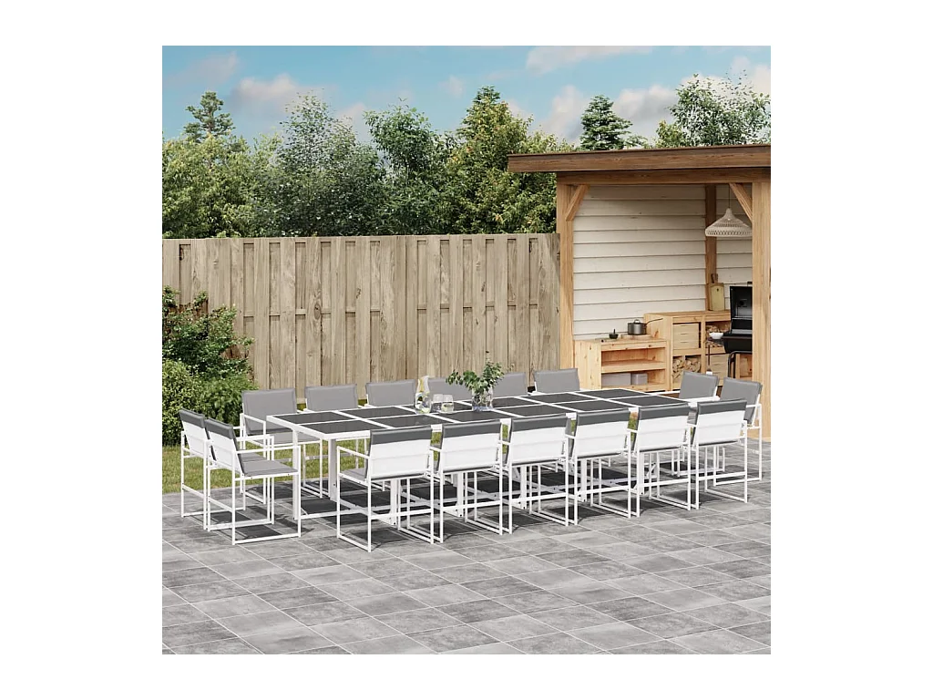 Ensemble à manger de jardin avec coussins 17 pièces blanc textilène