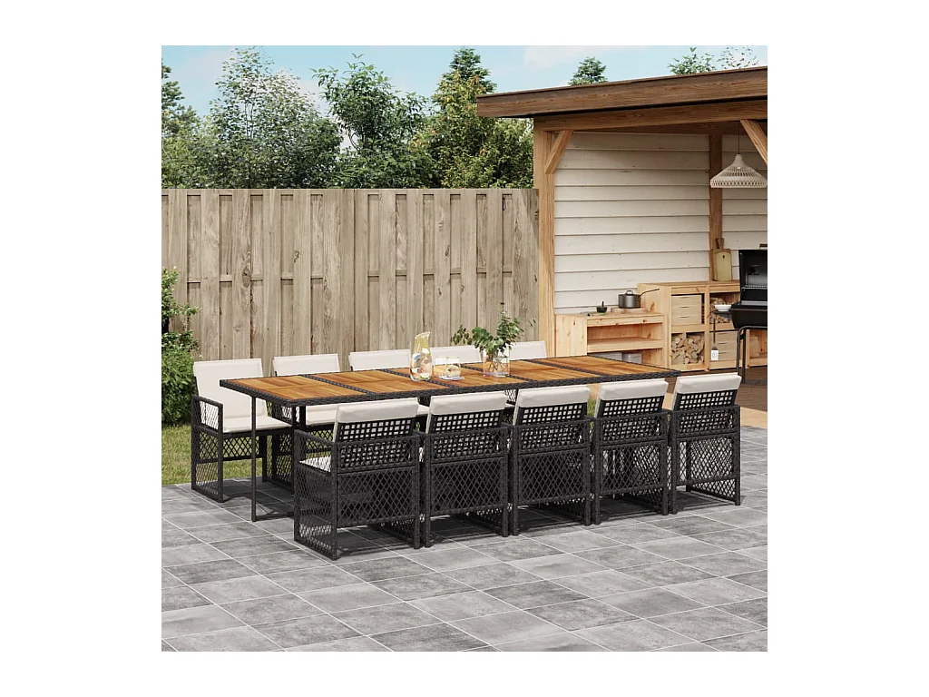 11-delige Tuinset met kussens poly rattan zwart