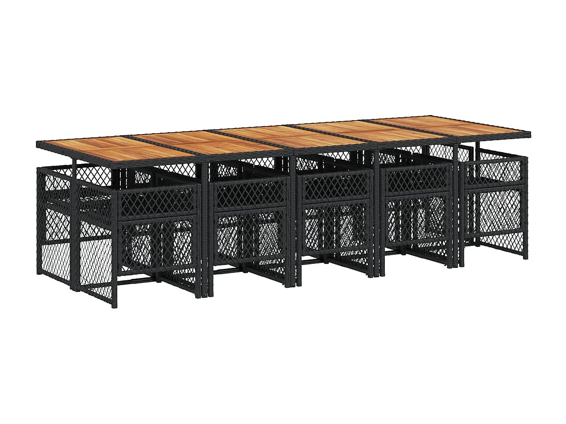 11-delige Tuinset met kussens poly rattan zwart