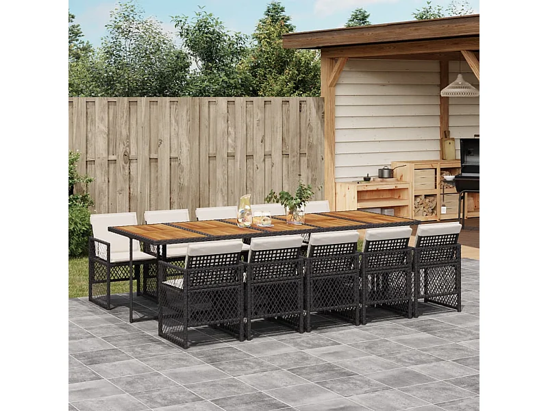 11-delige Tuinset met kussens poly rattan zwart