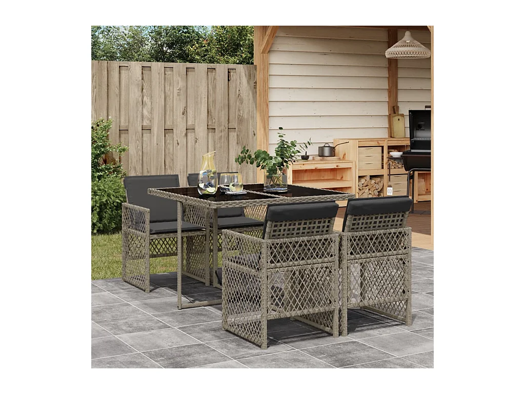 5-delige Tuinset met kussens poly rattan grijs