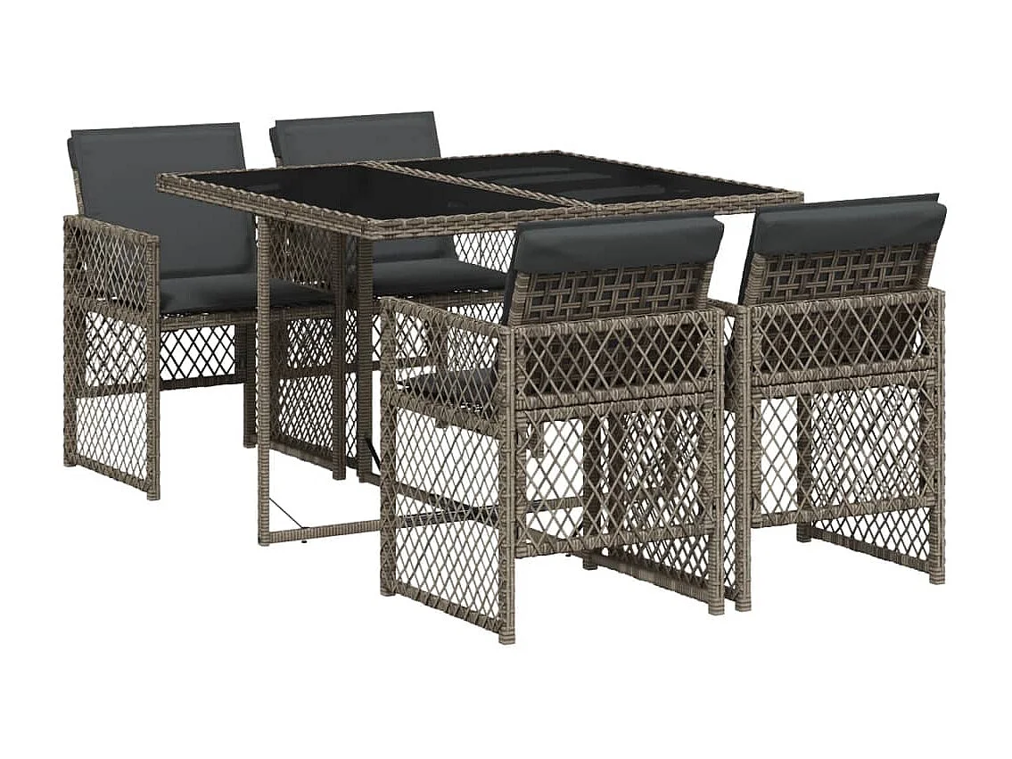 Set comedor de jardín 5 piezas con cojines ratán sintético gris
