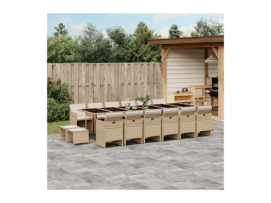 Set comedor de jardín 17 piezas con cojines ratán sintético beige