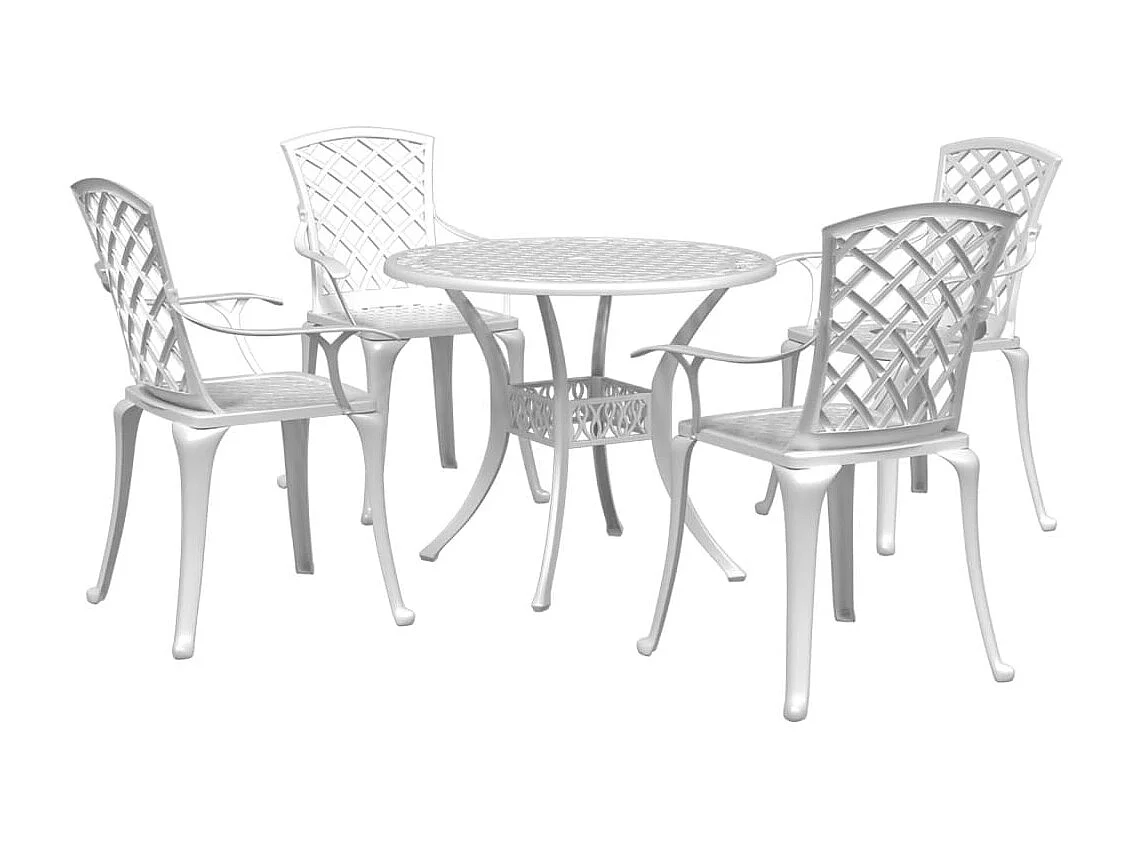 Juego de comedor de jardín 5 piezas aluminio fundido blanco