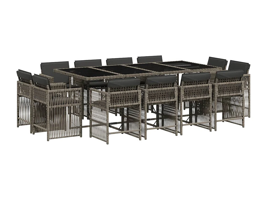 Ensemble à manger de jardin coussins 13 pièces gris résine tressée