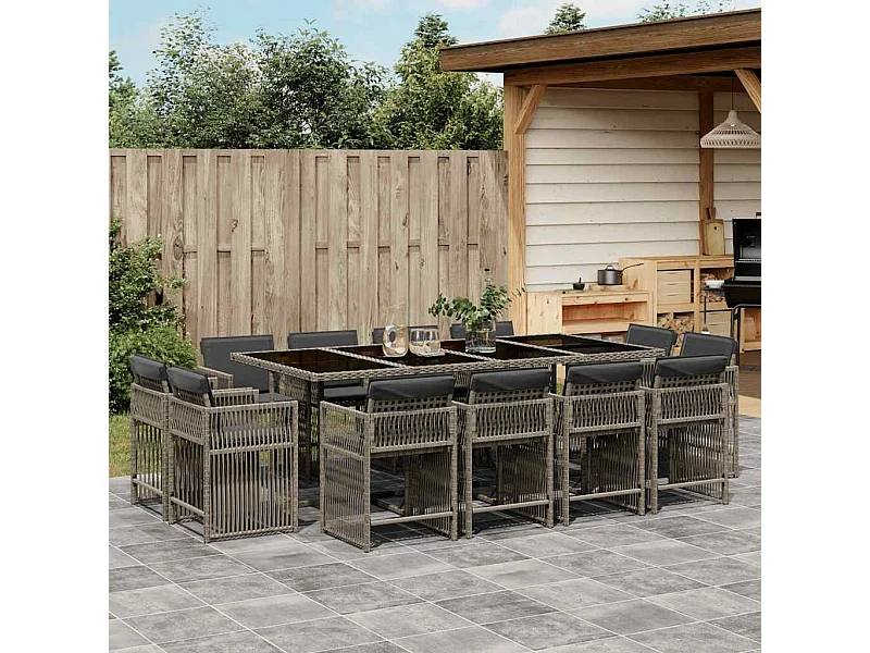13-delige Tuinset met kussens poly rattan grijs