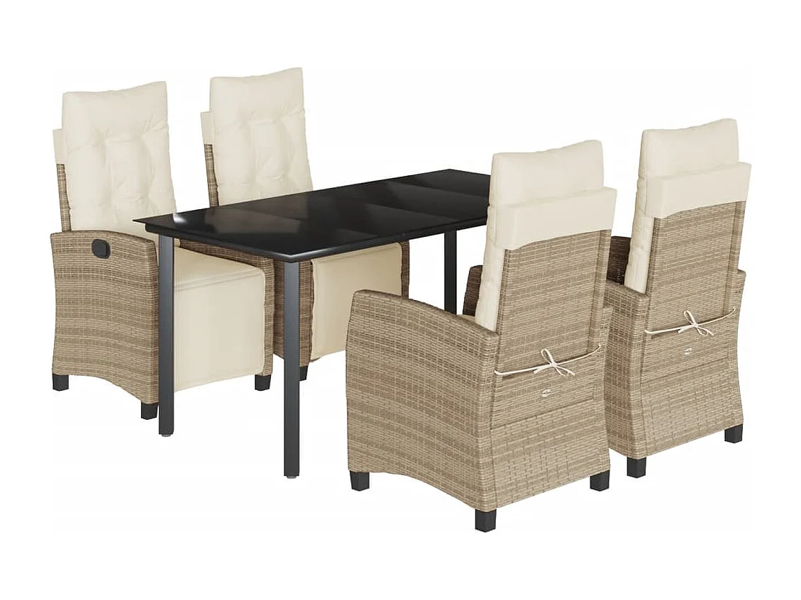 Ensemble à manger de jardin avec coussins 5 pièces Beige poly rotin