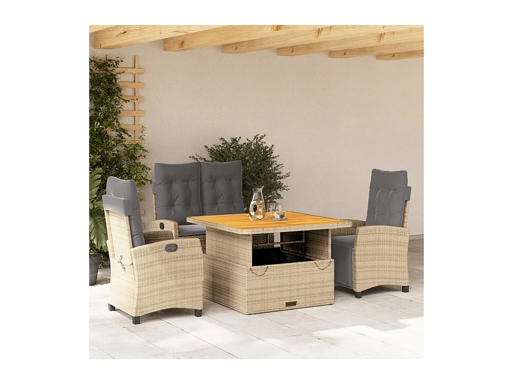 Ensemble à manger de jardin coussins 4 pièces beige résine tressée