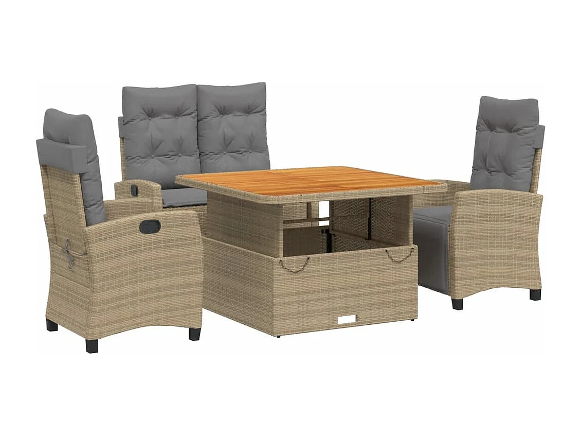 4-delige Tuinset met kussens poly rattan beige