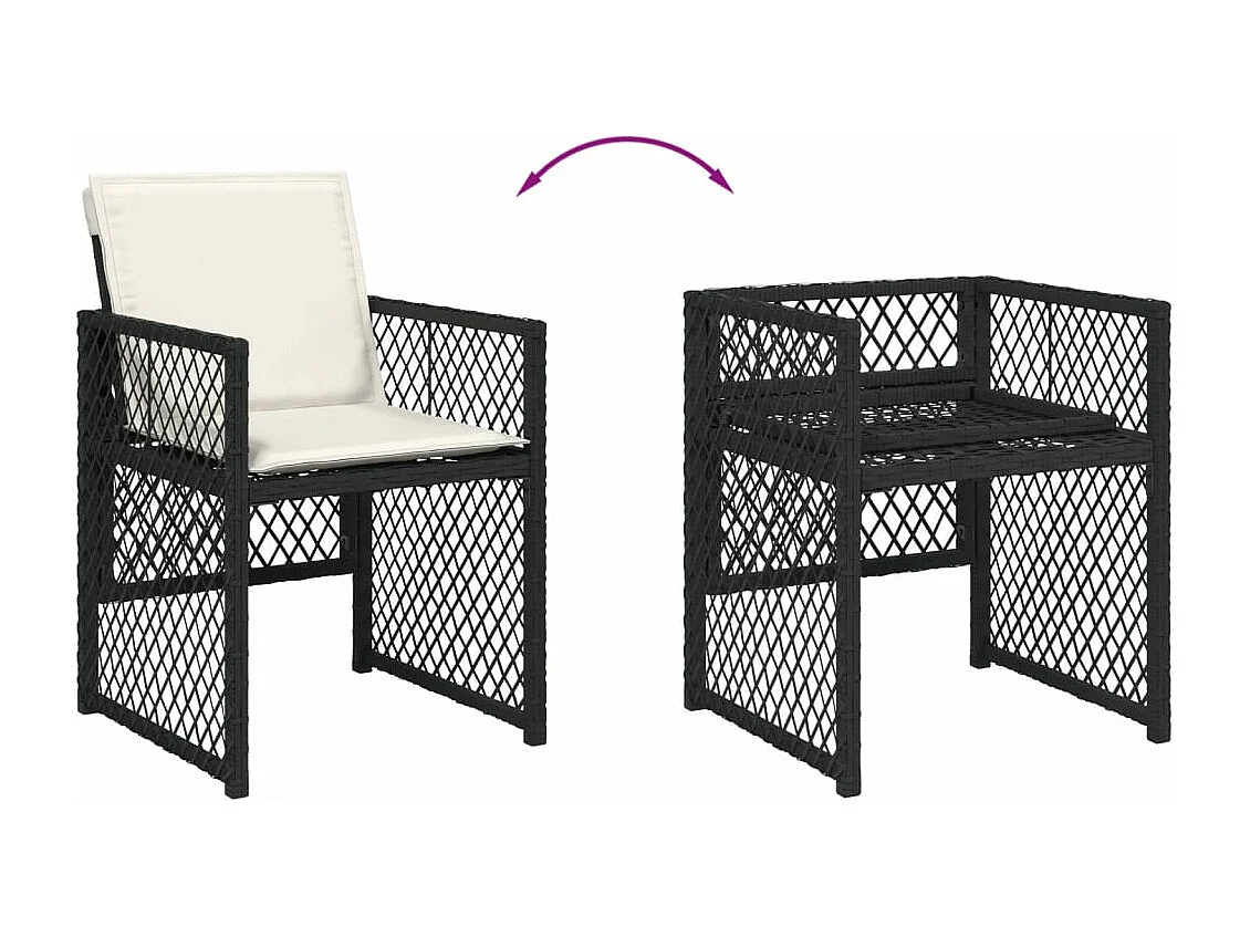 Set de comedor de jardín 7 piezas y cojines ratán sintético negro