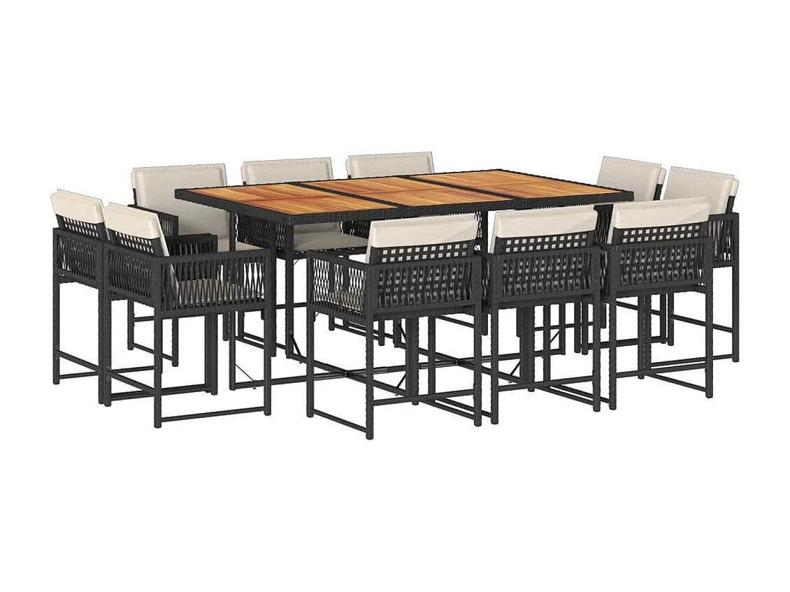 Set de comedor jardín 11 piezas con cojines ratán sintético negro