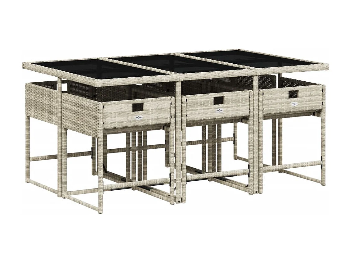 Ensemble à manger de jardin et coussins 7 pièces gris clair rotin