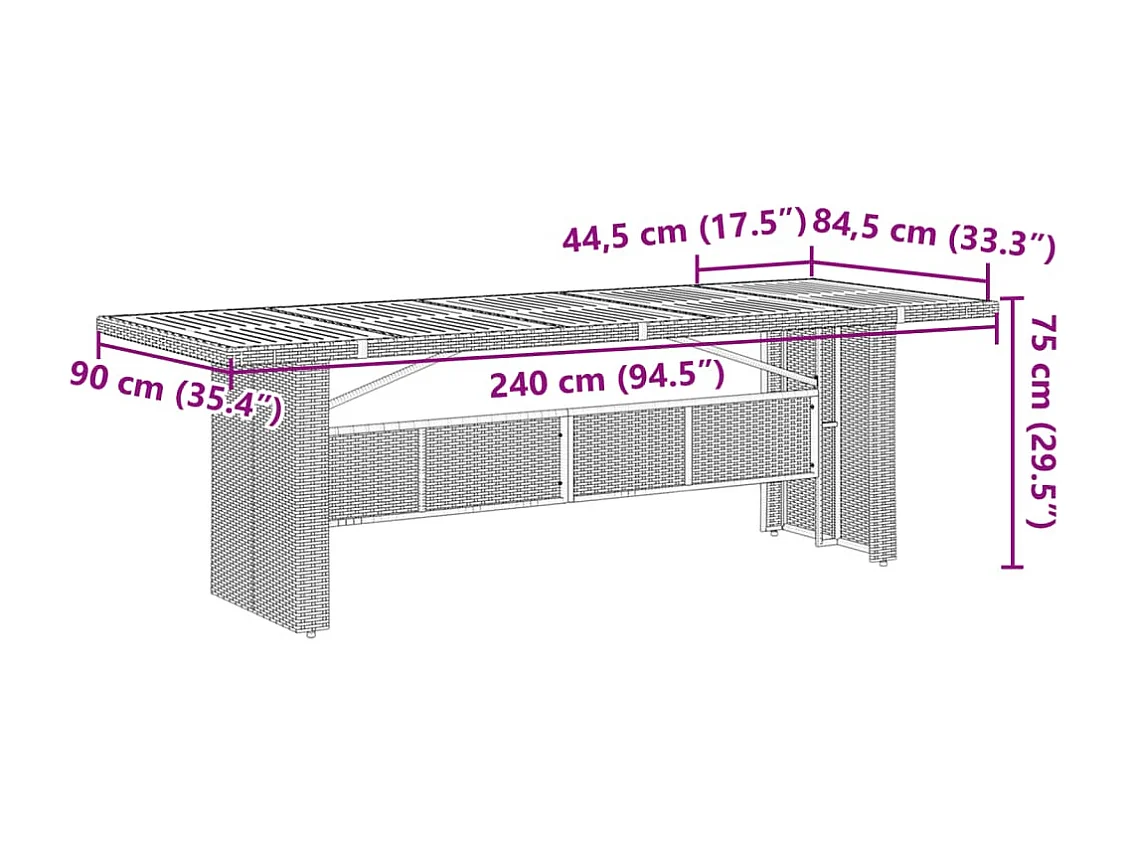 Set de comedor de jardín 7 piezas y cojines ratán sintético negro