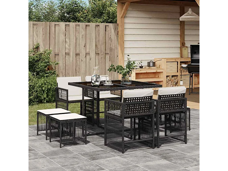 9-delige Tuinset poly rattan zwart