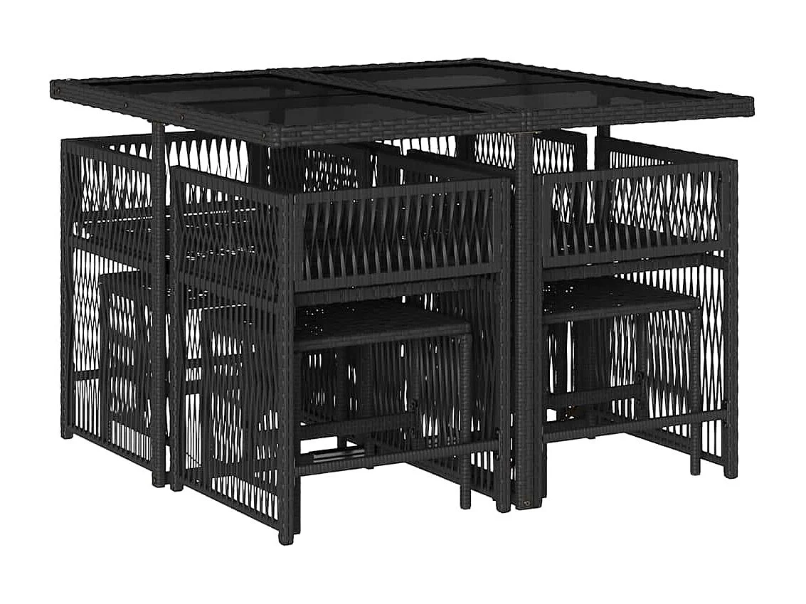 Set de comedor de jardín 9 piezas y cojines ratán sintético negro