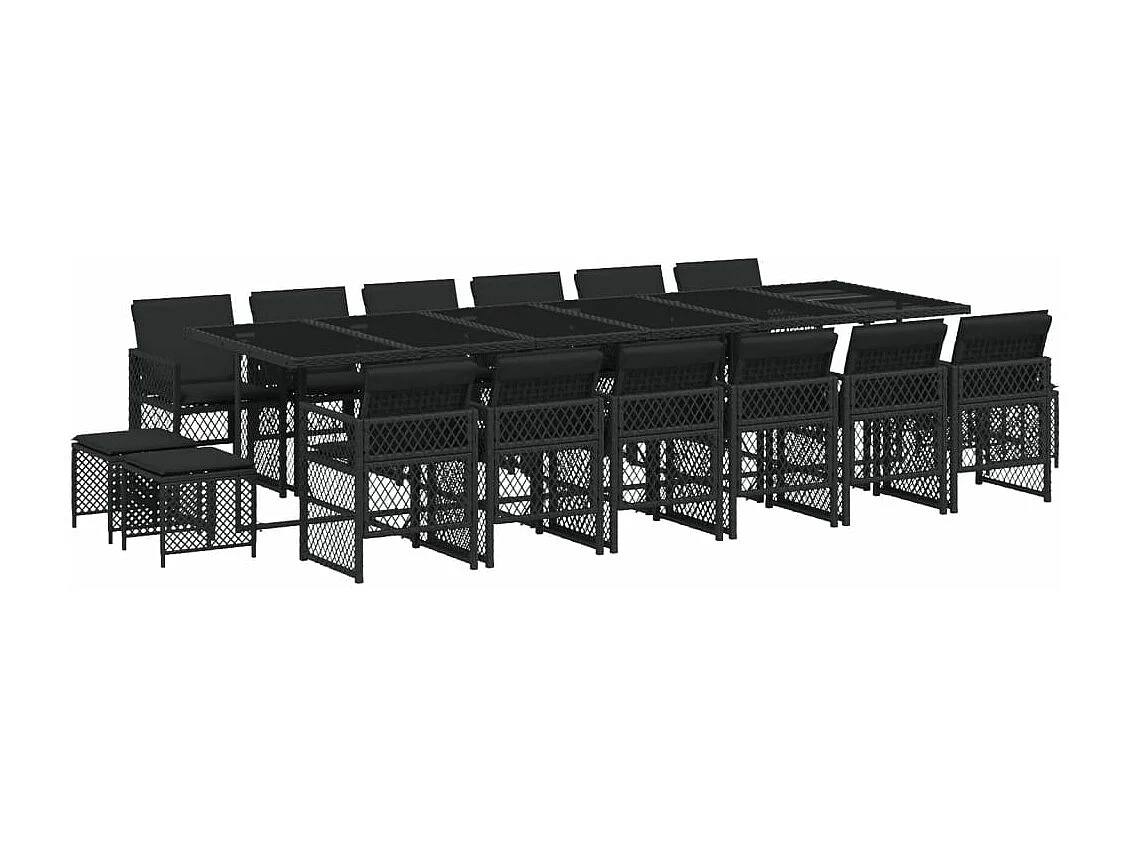 17 peças conjunto de jantar para jardim com almofadões vime PE preto