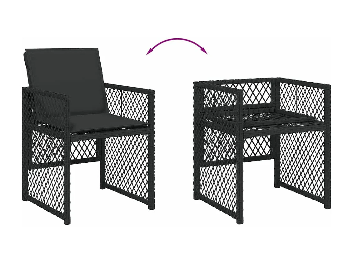 17 peças conjunto de jantar para jardim com almofadões vime PE preto