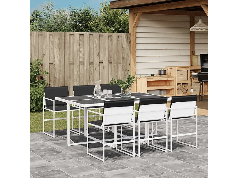 7 peças conj. de jantar para jardim com almofadões textilene branco