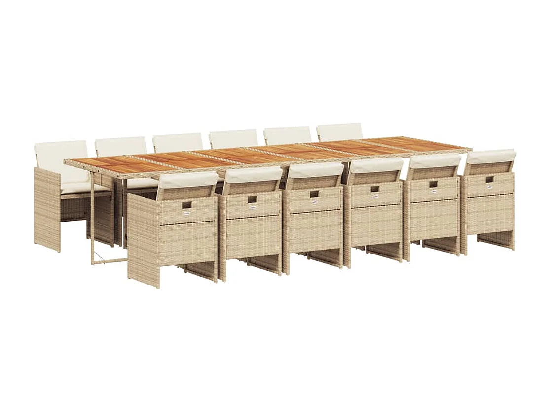 Set comedor de jardín con cojines 13 piezas ratán sintético beige