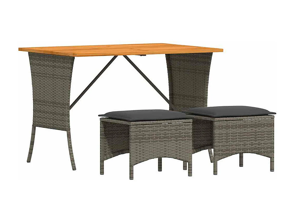 Set comedor de jardín 3 piezas con cojines ratán sintético gris