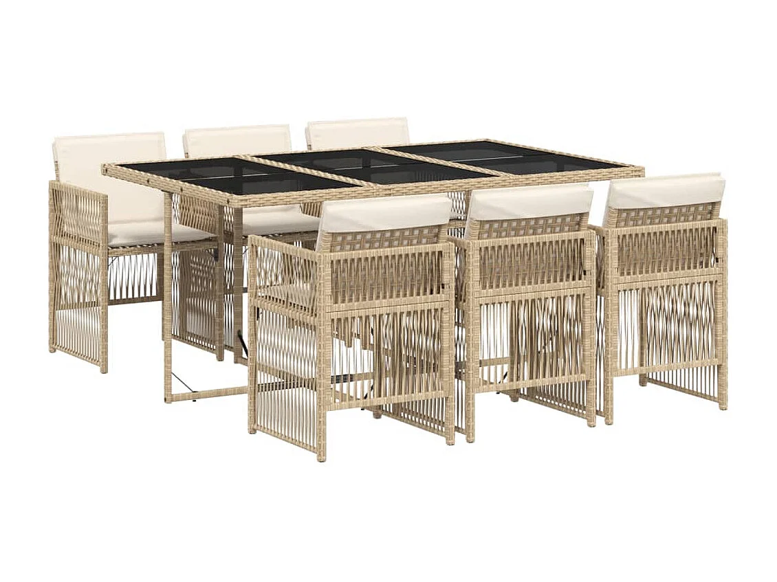 7-delige Tuinset met kussens poly rattan beige