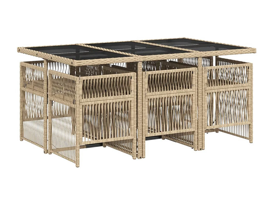 7-delige Tuinset met kussens poly rattan beige