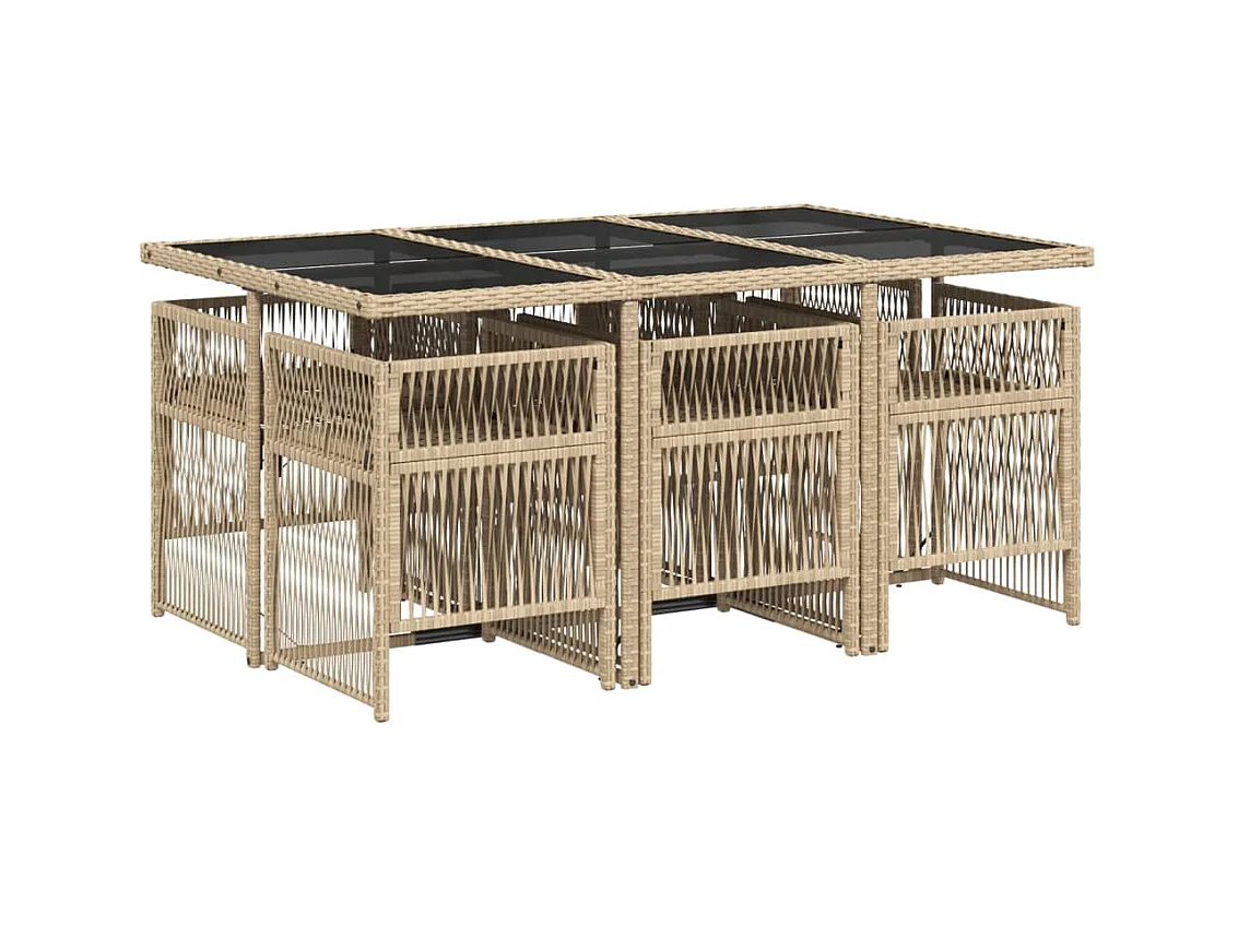 Ensemble à manger de jardin et coussins 7 pièces beige poly rotin