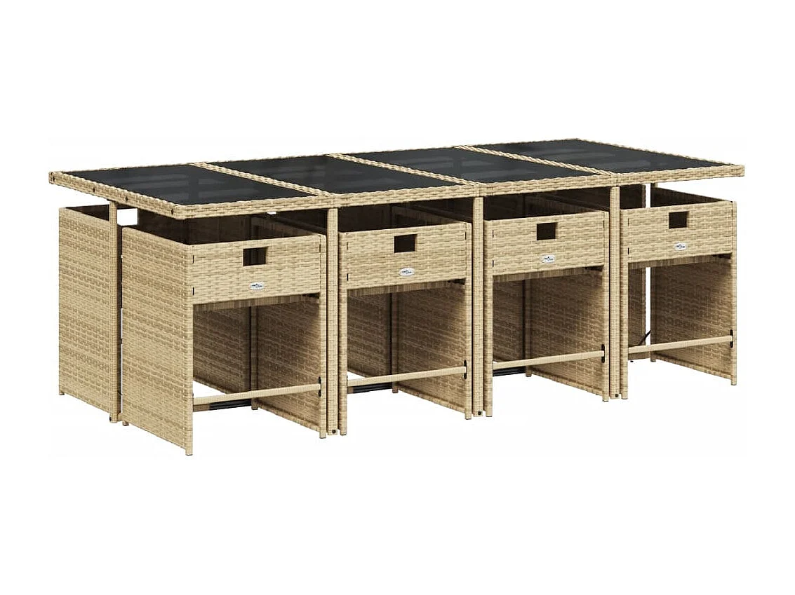 Set comedor de jardín 9 piezas con cojines ratán sintético beige