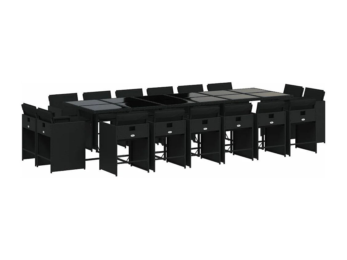 17 peças conjunto de jantar para jardim com almofadões vime PE preto