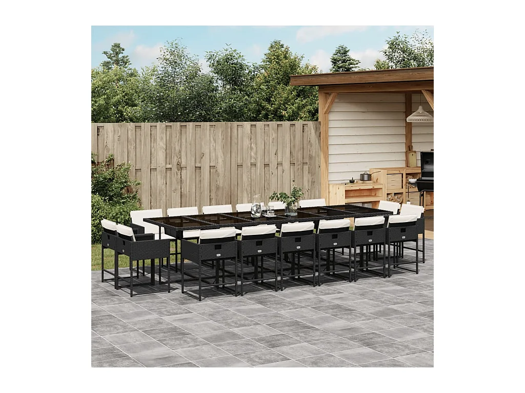 17-delige Tuinset met kussens poly rattan zwart