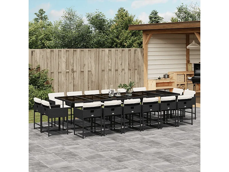 Set de muebles jardín 17 piezas con cojines ratán sintético negro