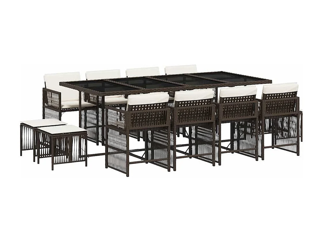 Ensemble à manger de jardin avec coussins 13 pièces marron rotin