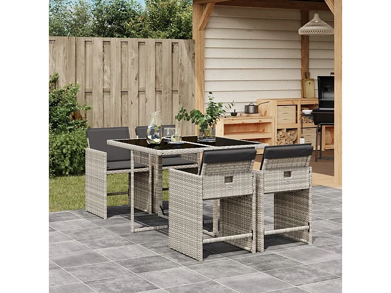 5-delige Tuinset met kussens poly rattan lichtgrijs