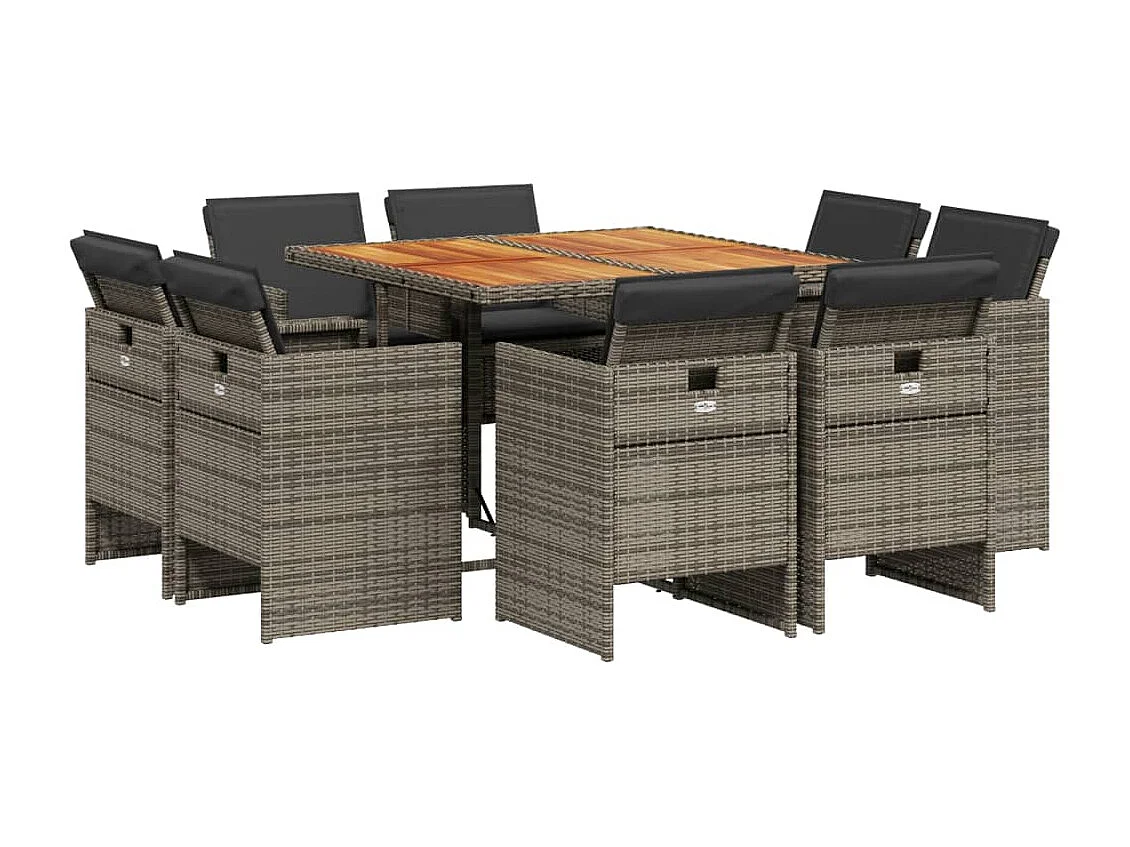 9-delige Tuinset met kussens poly rattan grijs